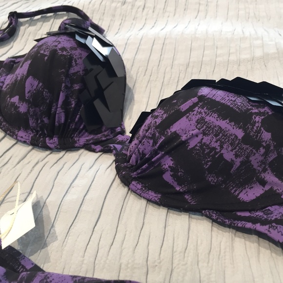 Purple/Black Print Bikini Top and Bottom - Picture 3 of 4